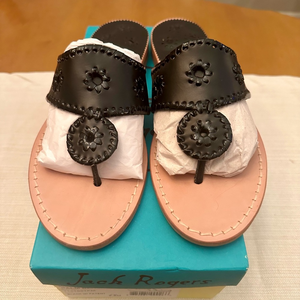 Jack Rogers Palm Beach Flat Black Sandals - NEW IN BOX - 9.5